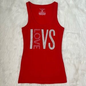 Victoria's Secret Red Tank Top with Glittery "I Love VS" Logo